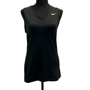 Nike golf dri-fit black sleeveless V-neck tank top white swoosh logo S athletic